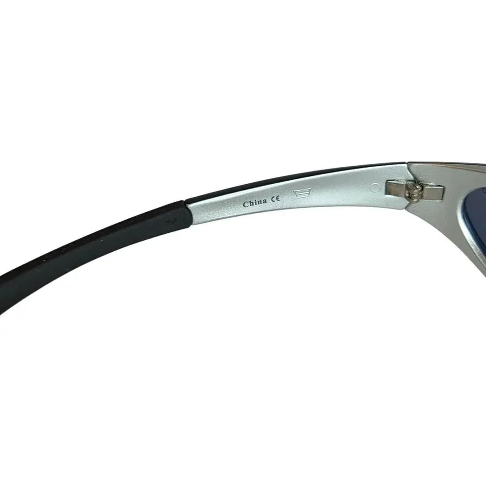 Vintage Bollé Swisher 10236 Polarized Sunglasses Black Silver Wrap Sport Y2K